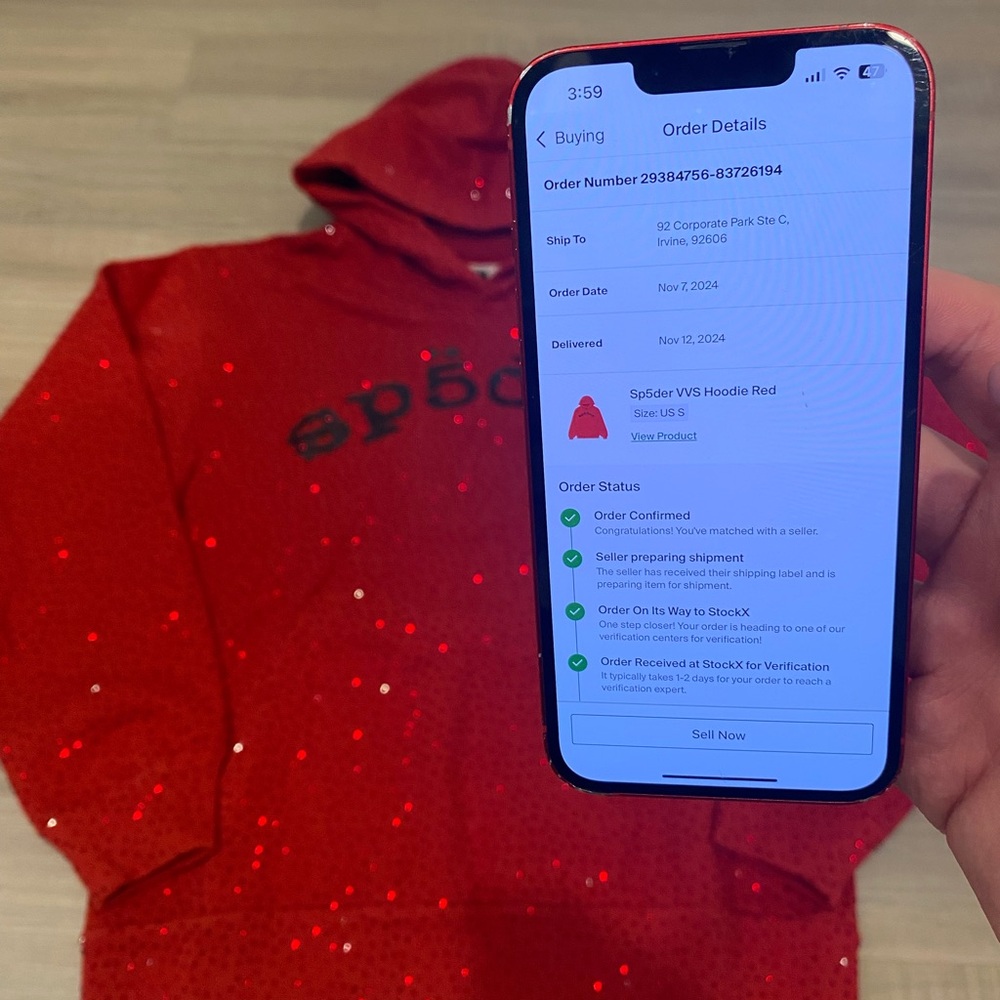 SP5DER RED VVS HOODIE SIZE SMALL W STOCKX RECEIPTS